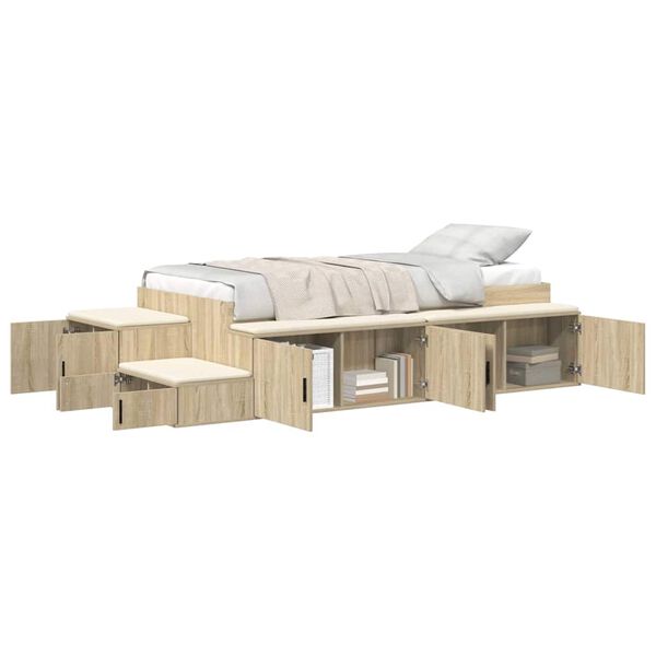vidaXL Opbergbedframe met opslag Sonoma Eiken 80 cm Bewerkt hout