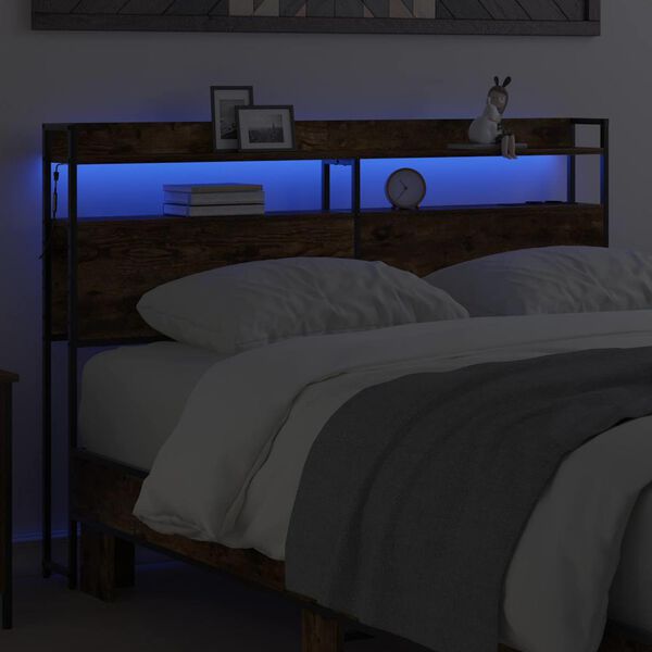 vidaXL Opslag hoofdbord met plank Gerookt eiken 120 cm Bewerkt hout