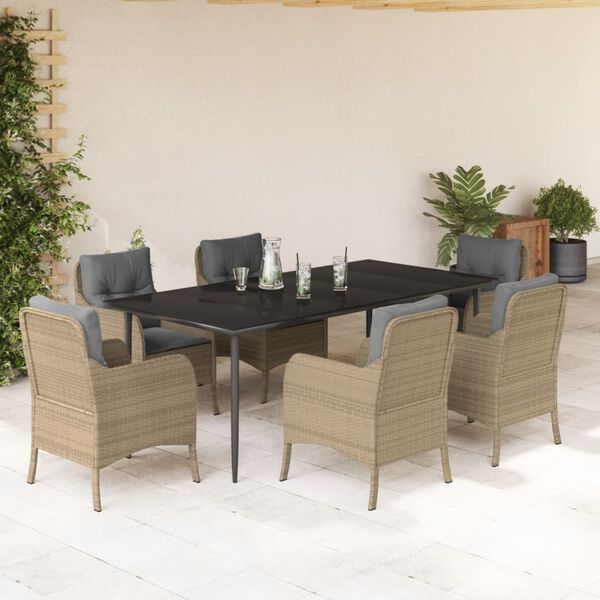 vidaXL 7-delige Tuinset met kussens poly rattan beige