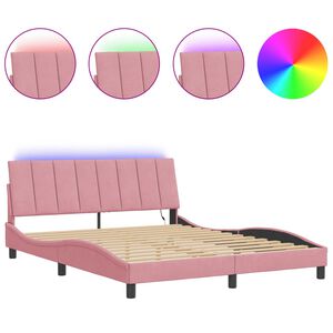 vidaXL Bedframe met LED zonder matras "Hanko" fluweel roze 160x200 cm