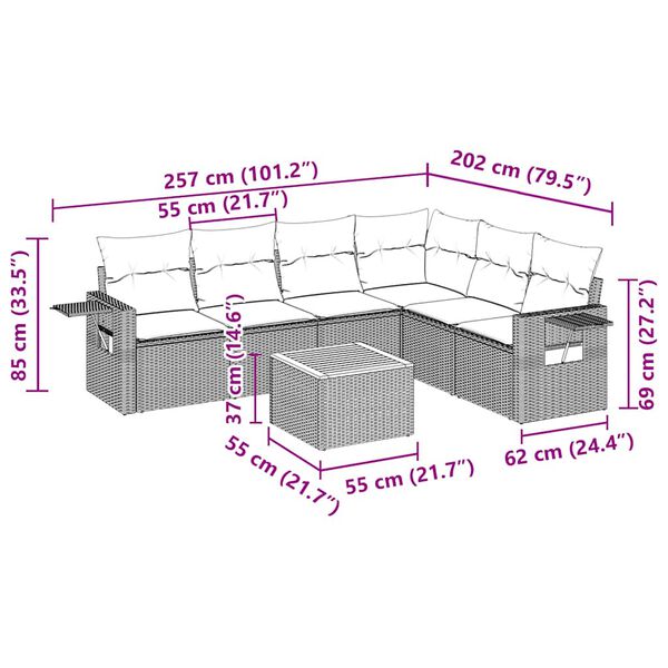 vidaXL 7-delige Loungeset met kussens poly rattan zwart