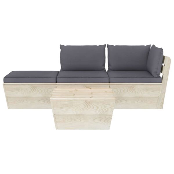 vidaXL 4-delige Loungeset met kussens pallet vurenhout