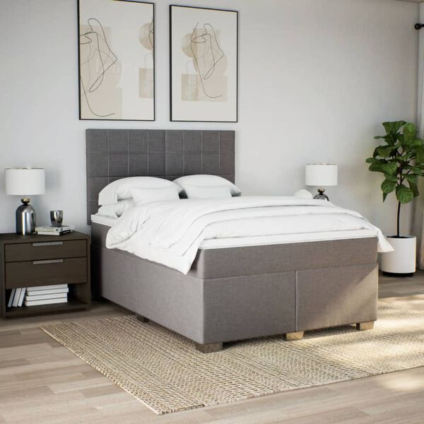 vidaXL Boxspring met matras stof taupe 140x190 cm