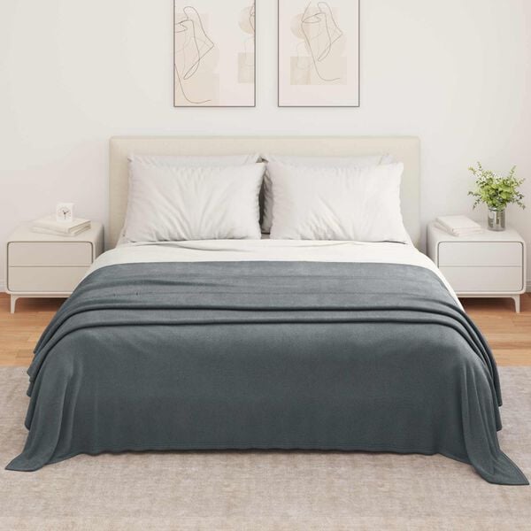 vidaXL Gooi Deken Donkergrijs 350 x 270 cm Fleece