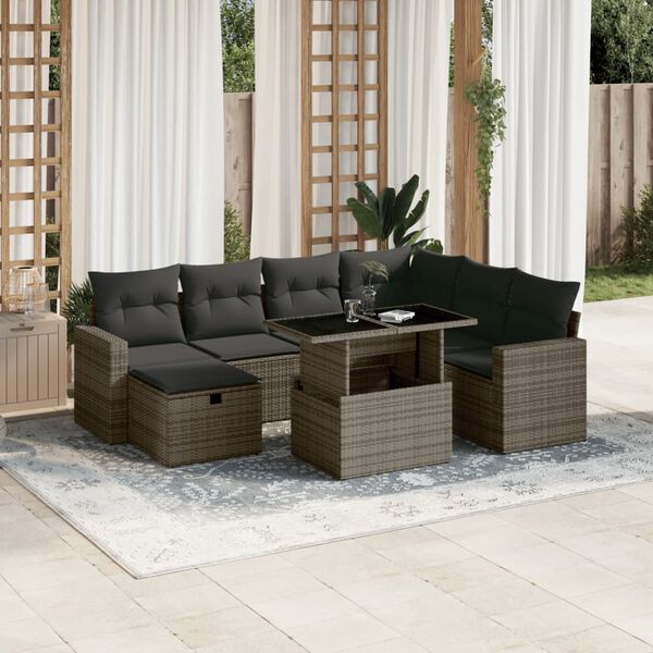 vidaXL 8-delige Loungeset met kussens poly rattan grijs