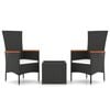 vidaXL 3-delige Loungeset poly rattan en staal zwart