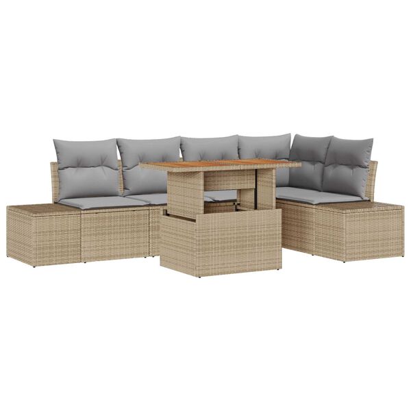 vidaXL Tuin Sofa Set met opslag 6 pcs Beige Poly riet