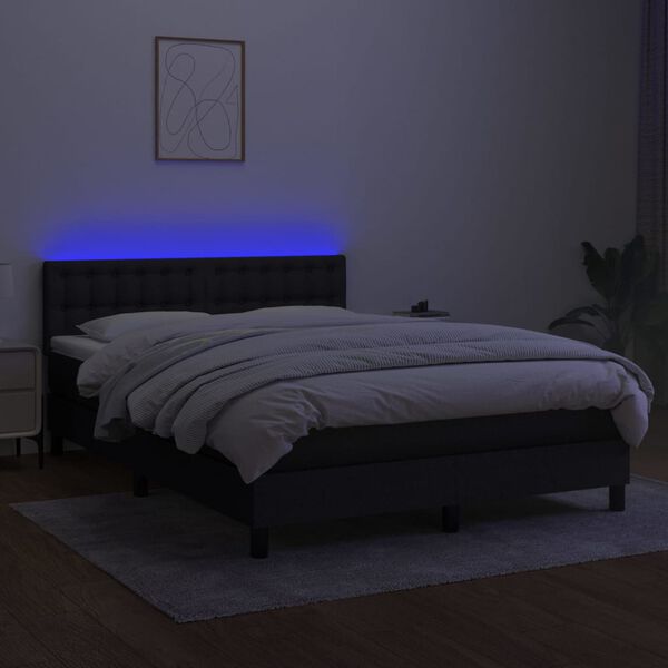 vidaXL Boxspring met matras en LED stof zwart 140x190 cm