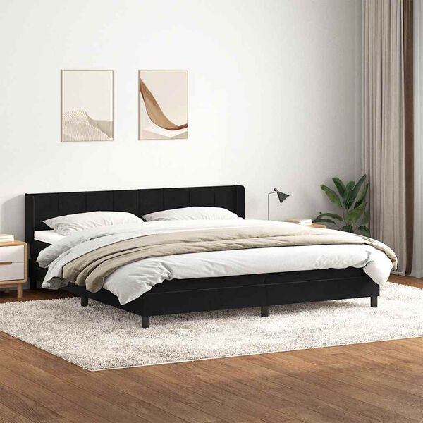 vidaXL Boxspring met matras fluweel zwart 180x210 cm