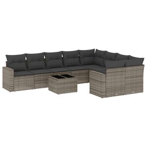 vidaXL 10-delige Loungeset met kussens poly rattan grijs