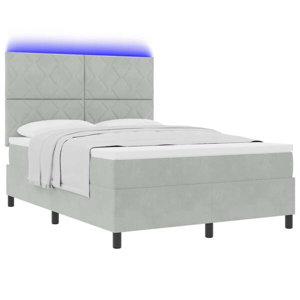 vidaXL LED Box Spring Bed met matras Lichtgrijs 140 x 200 cm Stof