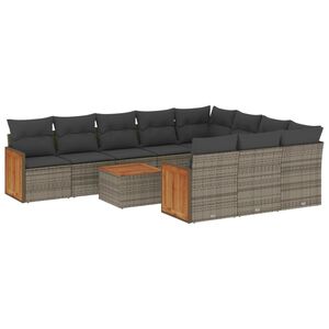 vidaXL 11-delige Loungeset met kussens poly rattan grijs