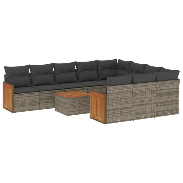 vidaXL 11-delige Loungeset met kussens poly rattan grijs