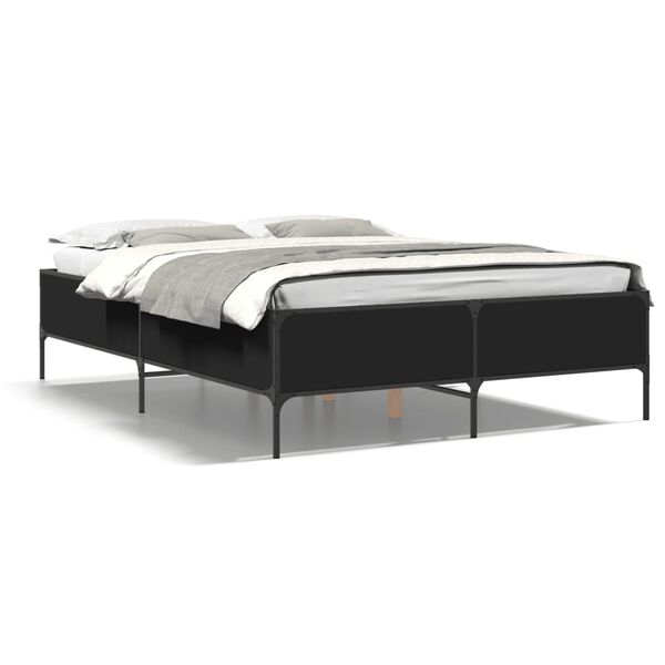 vidaXL Bedframe LED bewerkt hout metaal zwart 140x190 cm