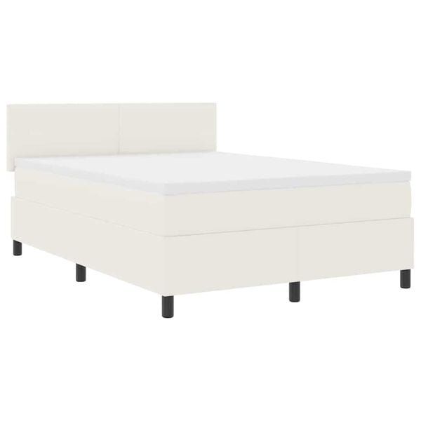 vidaXL Boxspring bed Cr&egrave;me en Wit 203 x 160 x 88 cm Katoenen stof