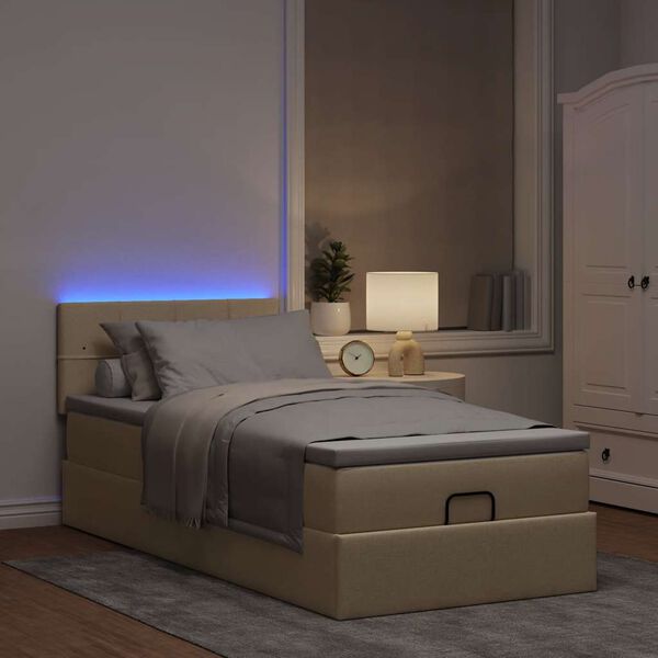 vidaXL Ottoman bed met matras en LED's 100x200 cm stof cr&egrave;mekleurig