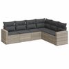 vidaXL 6-delige Loungeset met kussens poly rattan lichtgrijs