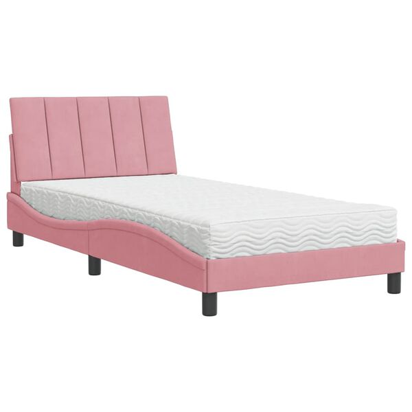 vidaXL Bed met matras "Hanko" fluweel roze 100x200 cm