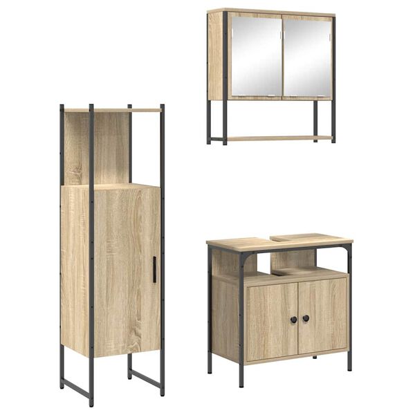 vidaXL Badkamermeubelset 3 pcs Bruin 33 x 33 x 120.5 cm Bewerkt hout