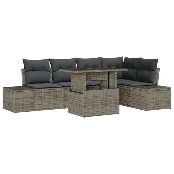vidaXL Tuin Sofa Set met kussen 6 pcs Grijs Poly riet