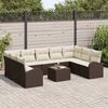 vidaXL Bankstel met kussen met opslag 10 pcs Bruin en wit poly rattan