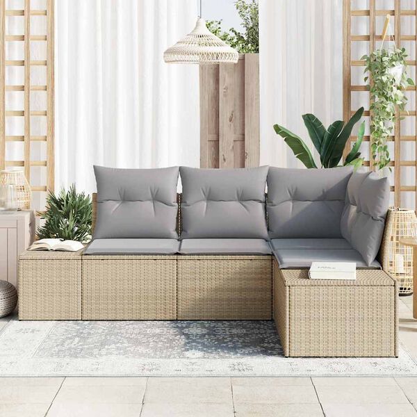 vidaXL Tuinbankenset met opslag 4 pcs Beige en Licht Grijs poly rattan