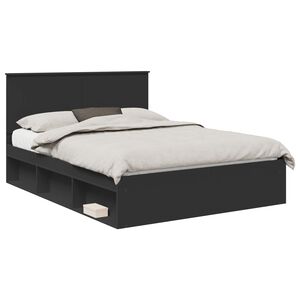 vidaXL Bedframe met hoofdeinde Zwart 150 x 200 cm Massief grenenhout
