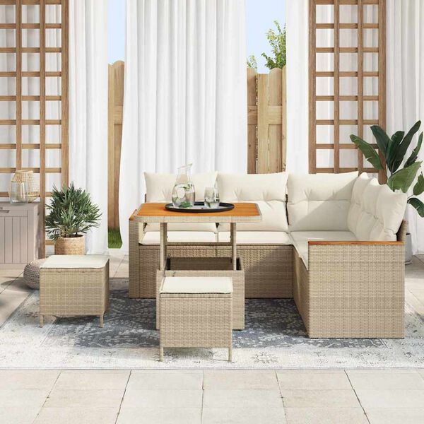 vidaXL Tuinbankenset 8 pcs Beige poly rattan