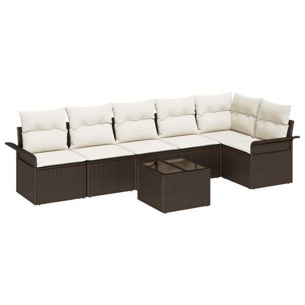 vidaXL Tuin Sofa Set met kussen met opslag 7 pcs Bruin Poly riet