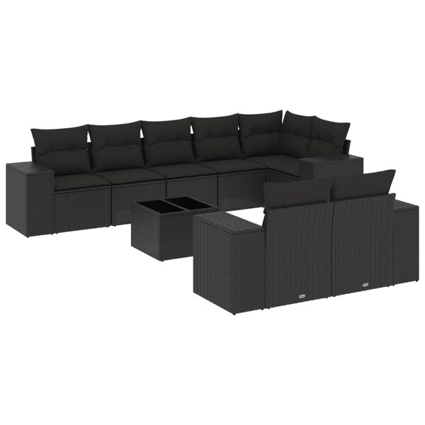 vidaXL 9-delige Loungeset met kussens poly rattan zwart