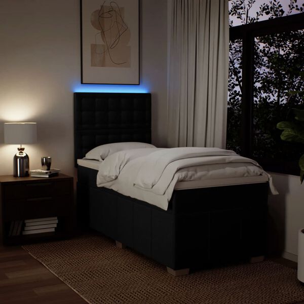 vidaXL Boxspring met matras stof zwart 90x200 cm