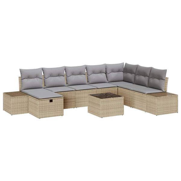 vidaXL Tuin Sofa Set met kussen 9 pcs Beige Poly riet
