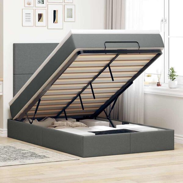 vidaXL Ottoman bed met matras 120x190 cm stof donkergrijs