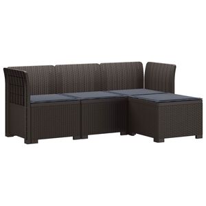 vidaXL 4-Persoons Tuinbank met Kussens Rieten Look PP Bruin