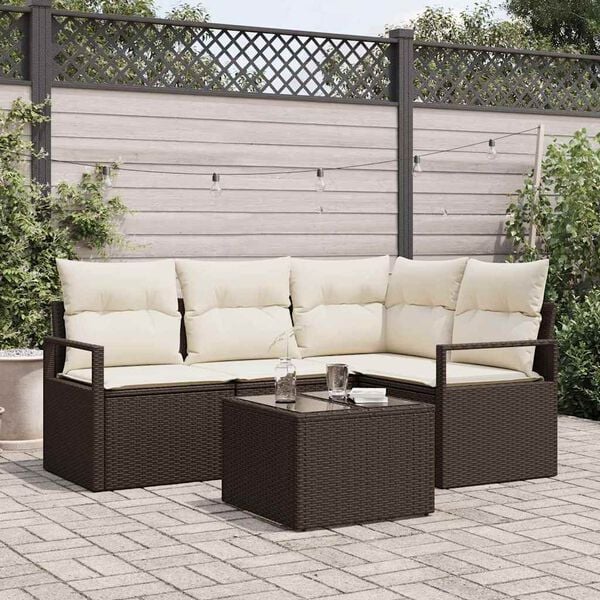 vidaXL Bankstel 5 pcs Bruin poly rattan