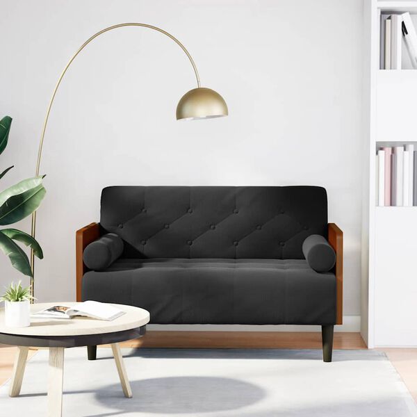vidaXL Loveseat bank met bolsters zwart 110 cm fluweel