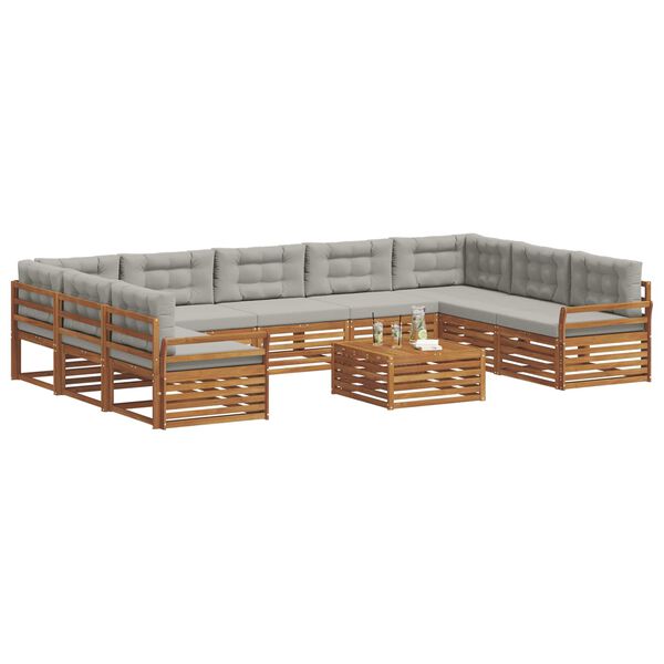 vidaXL Sofa-Sets 10 pcs Natuurlijk en Lichtgrijs Massief Acaciahout