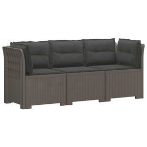 vidaXL 3-zits tuinbank met kussens in rattanlook PP Lichtgrijs