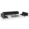 vidaXL 9-delige Loungeset met kussens poly rattan donkergrijs