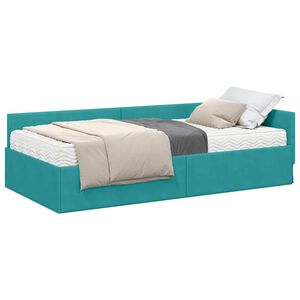 vidaXL Hoekbedframe met Matras Anders 2 pcs Turquoise Fluweel