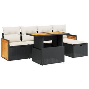 vidaXL 6-delige Loungeset met kussens poly rattan zwart