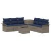vidaXL Bankstel 8 st Grijs en Marineblauw Poly Rattan en Staal