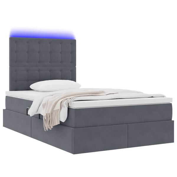 vidaXL Opbergbed met LED met matras Donkergrijs 120 x 190 cm Fluweel
