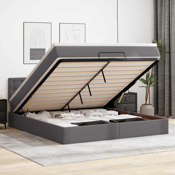 vidaXL Ottoman bed met matras 160x200cm kunstleer grijs