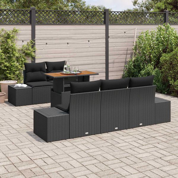 vidaXL Tuin Eetset met kussen met kussen 6 pcs Zwart en Bruin