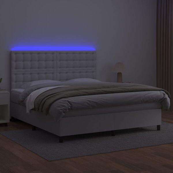 vidaXL Boxspring met matras en LED kunstleer wit 160x200 cm