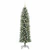 vidaXL Kunstmatige slanke kerstboom met 300 LED Groen en Wit 180 cm