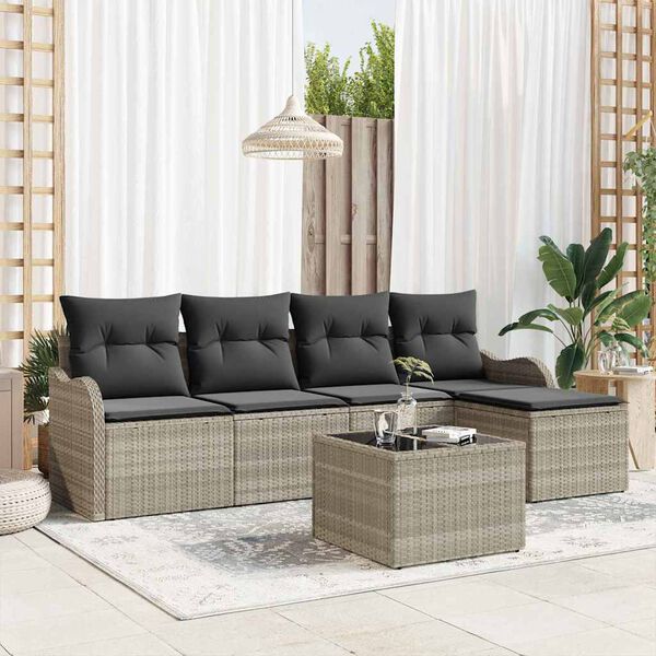 vidaXL Tuin Sofa Set 6 pcs Lichtgrijs poly rattan