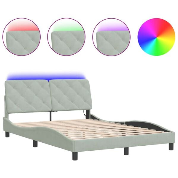 vidaXL Bedframe met LED zonder matras fluweel lichtgrijs 140x200 cm