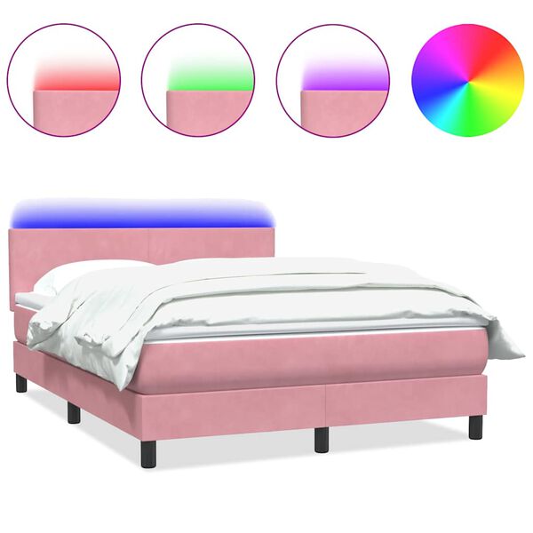 vidaXL Boxspring met matras en LED fluweel roze 160x220 cm